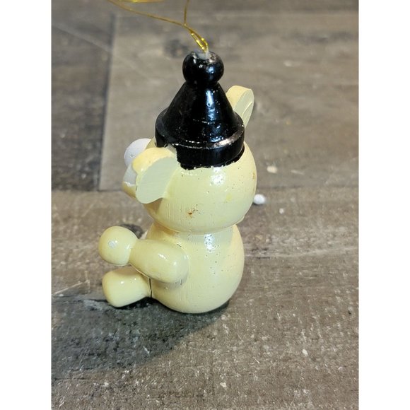 Vintage wooden brown teddy bear candy cane ornament Xmas decor - Picture 3 of 6